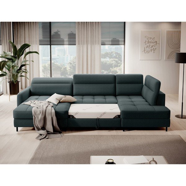 Zaļš samta salokāms/ar uzglabāšanas vietu stūra dīvāns (ar labo stūri/U veida) Berrto – ELTAP-image-4