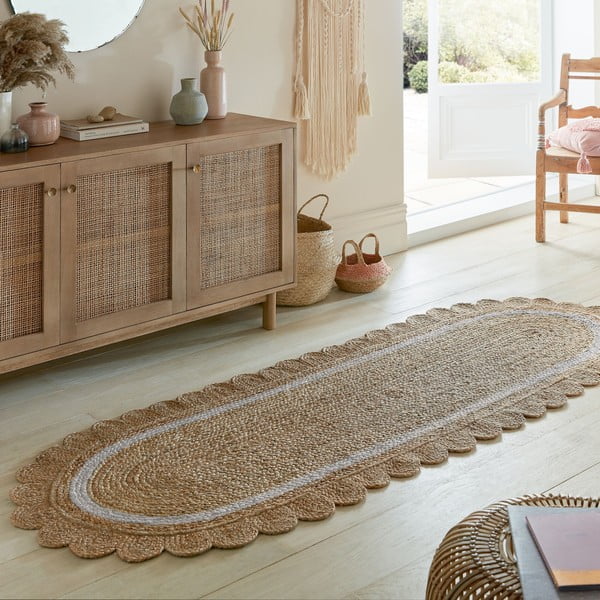 Dabīga toņa/ziloņkaula krāsas ar rokām darināts džutas celiņa paklājs 80x230 cm Grace White – Flair Rugs-image-1