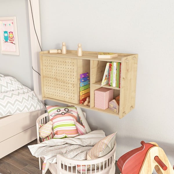 Dabīga toņa sienas grāmatu plaukts ar ozolkoka imitāciju 65x30 cm Sima – Kalune Design-image-2