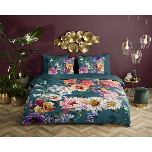 Zaļganzila divguļamā gultas veļa no kokvilnas satīna 240x220 cm Novara – Descanso-image-1
