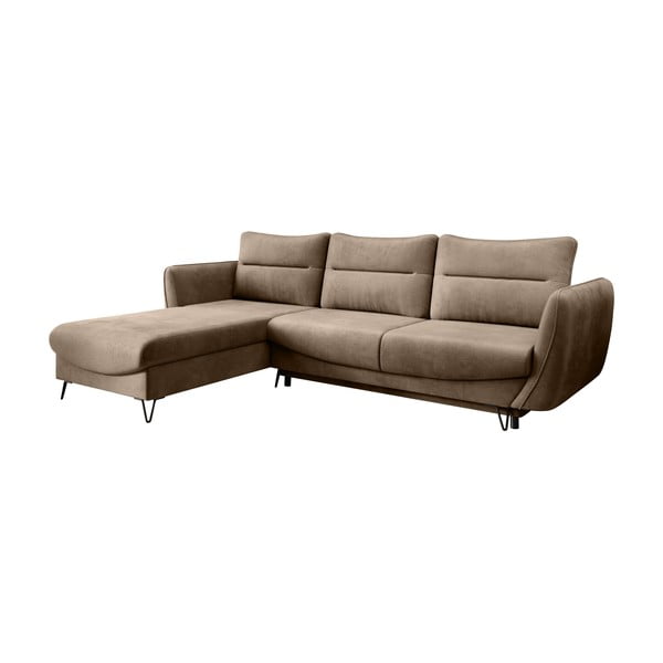 Gaiši brūns samta salokāms/ar uzglabāšanas vietu stūra dīvāns (ar kreiso stūri/ar zvilni) Silva – ELTAP