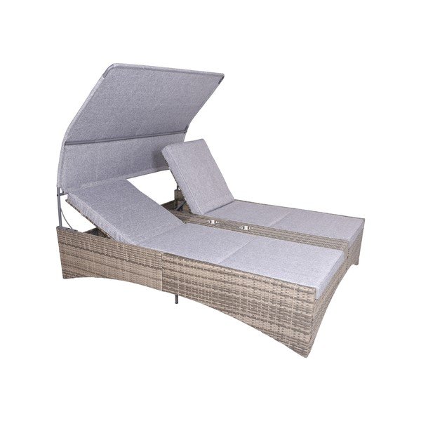 Pelēks divvietīgs metāla/mākslīgās rotangpalmas dārza zvilnis Pescara – Garden Pleasure-image-1