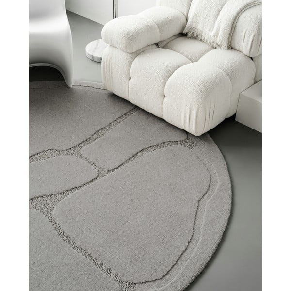 Pelēks vilnas apaļš paklājs ø 120 cm Morphic Organica – Agnella-image-3