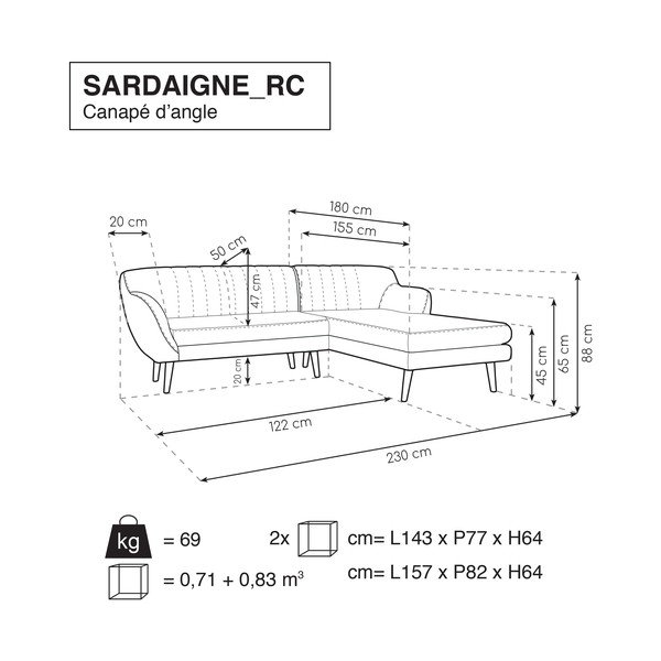 Dzeltens trīsvietīgs dīvāns ar labo stūri Mazzini Sofas Sardaigne-image-4