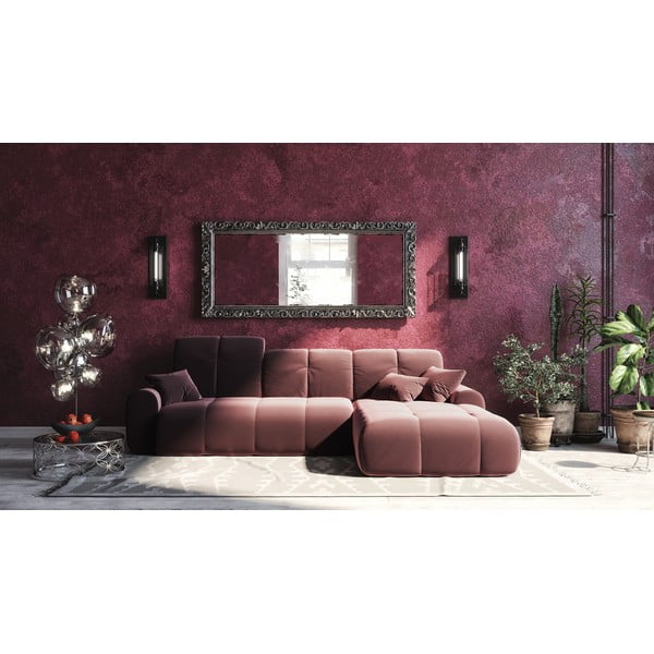 Tumši rozā samta stūra izvelkamais dīvāns Devichy Tous, labais stūris-image-4