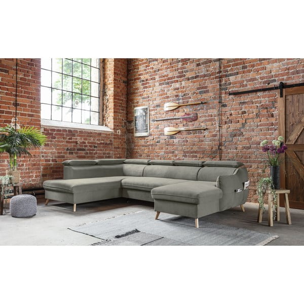 Gaiši pelēks samta salokāms stūra dīvāns (ar kreiso stūri/U veida) Sweet Harmony – Miuform-image-3