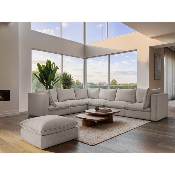 Bēšs dīvāns no šenila auduma 255 cm Manao – Makamii-image-1