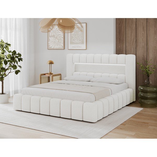Krēmkrāsas polsterēta divvietīga gulta ar veļas kasti ar redelēm 140x200 cm Lamica – ELTAP-image-3