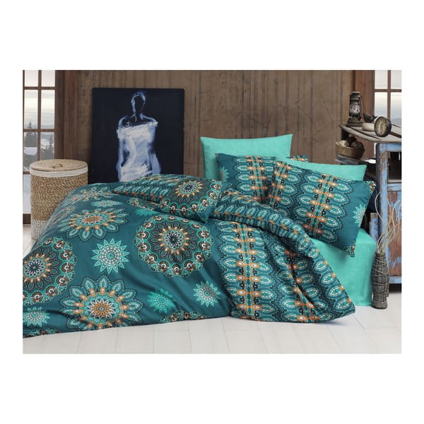 Kokvilnas gultasveļa ar pārklāju Hula Blue, 200 x 220 cm