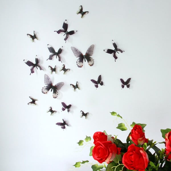 Komplekts ar 18 melnām 3D uzlīmēm Ambiance Butterflies Chic