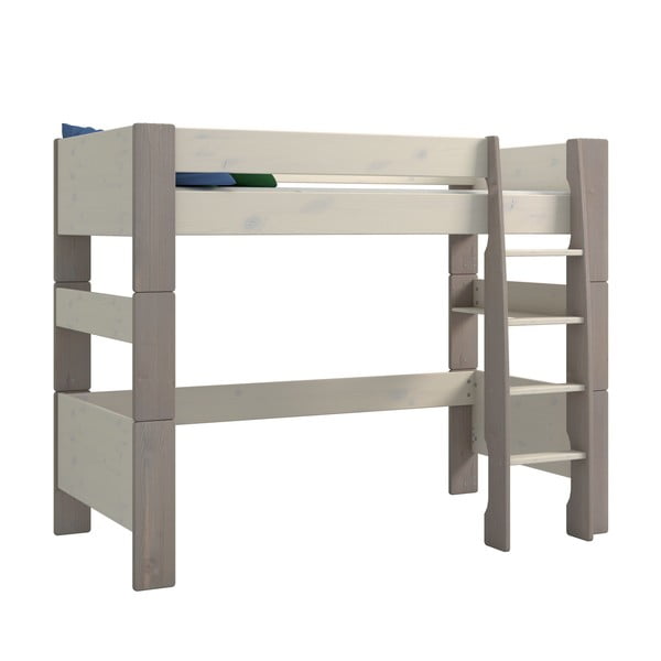 Balta/pelēka paaugstināta gulta no priedes koka 90x200 cm Steens for Kids – Tvilum