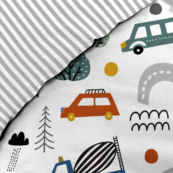 Balta vienguļamā kokvilnas bērnu gultas veļa 140x200 cm Pti Bolide – douceur d'intérieur-image-1