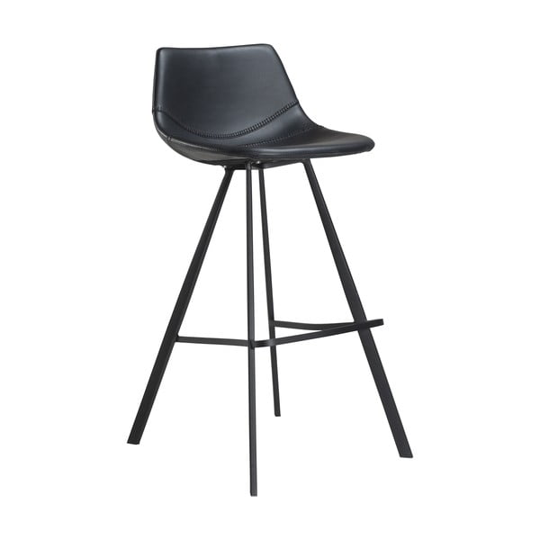 Melns eko ādas bāra krēsls ar melnu metāla pamatni DAN-FORM Denmark Pitch, augstums 98 cm