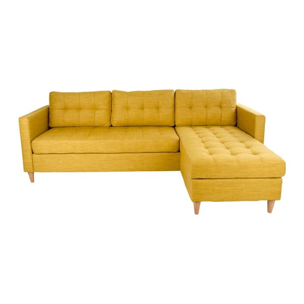 Dzeltens stūra dīvāns ar atpūtas krēslu labajā pusē House Nordic Marino