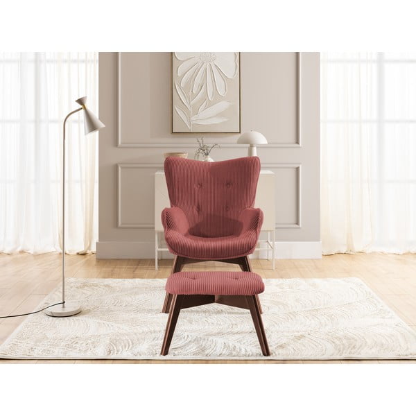 Sarkans velveta atpūtas krēsls ar kāju balstu Niko – Ropez-image-1