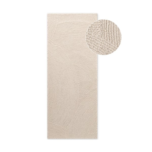 Gaiša dabīga toņa ar rokām darināts vilnas celiņa paklājs 80x200 cm Eleni Natural White – Hanse Home
