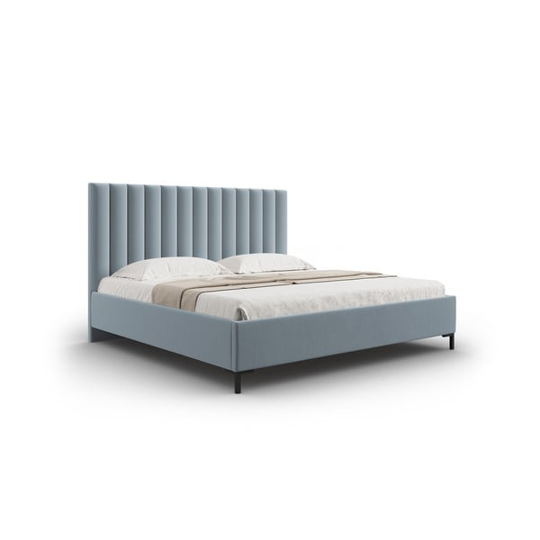 Gaiši zila polsterēta divvietīga gulta ar veļas kasti un redelēm 180x200 cm Casey – Mazzini Beds