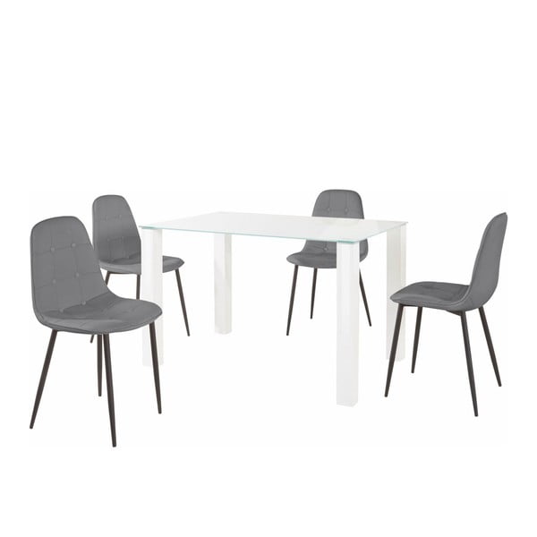 Ēdamgalds un 4 pelēki krēsli Støraa Dante, galda garums 120 cm
