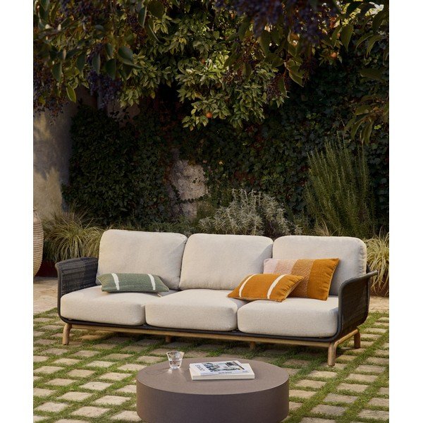 Pelēks/bēšs polsterēts dārza dīvāns Alipa – Kave Home-image-1
