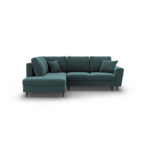 Zaļganzils samta salokāms stūra dīvāns ar uzglabāšanas vietu (ar kreiso stūri/L veida) Kyoto – Cosmopolitan Design