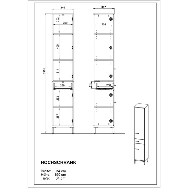 Tumši pelēks augsts vannas istabas skapītis ar ozolkoka imitāciju 34x34 cm Yonkers – Germania-image-4