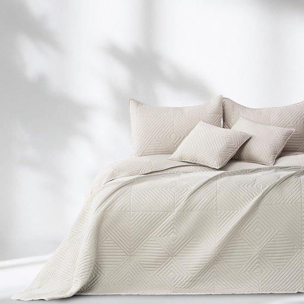 Krēmkrāsas mikrošķiedras stepēts gultas pārklājs 220x240 cm Softa – Restilo-image-3