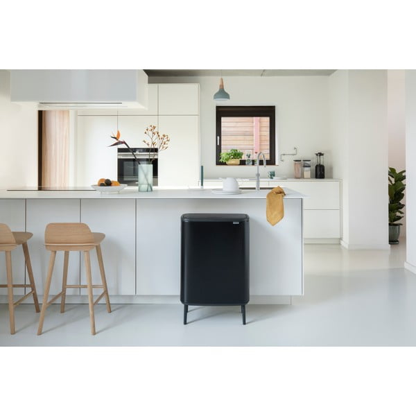 Matēti melna ar pieskārienu atverama tērauda atkritumu tvertne 60 l Bo Touch Bin Hi – Brabantia-image-1