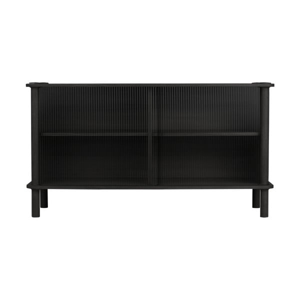 Melna ozola masīvkoka vitrīna ar bīdāmām durvīm 135x73,5x48 cm Italic – UMAGE