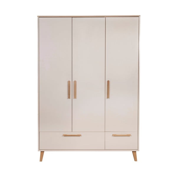 Krēmkrāsas/dabīga toņa bērnu drēbju skapis ar ozolkoka imitāciju 138x200x55 cm Jil – Roba