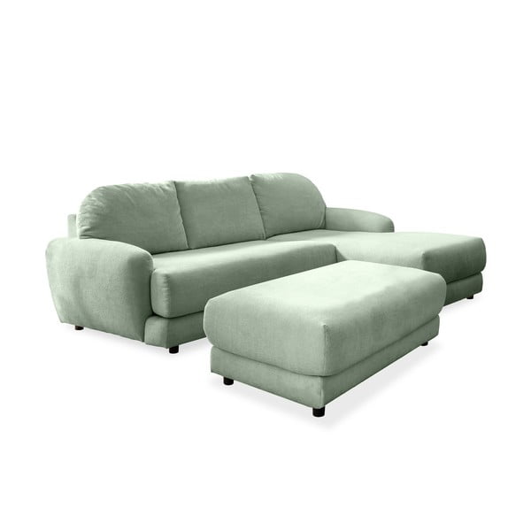 Gaiši zaļš stūra dīvāns (labais stūris) ar kāju soliņu Comfy Claude – Miuform