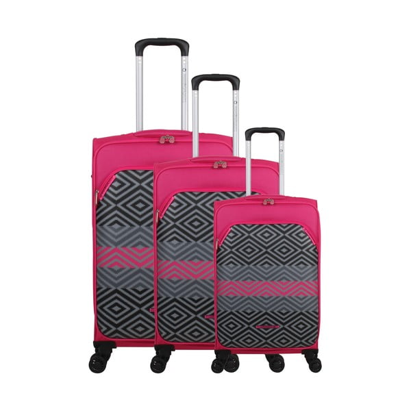 3 bagāžas somu komplekts purpursarkanā krāsā uz 4 riteņiem Lulucastagnette Peruana