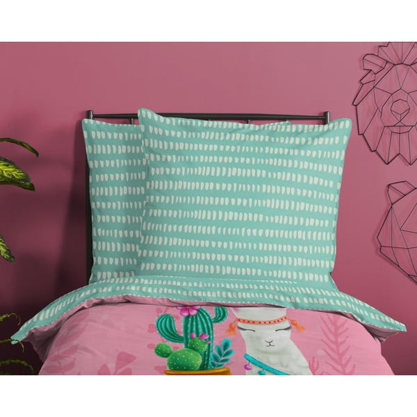 Rozā/tirkīzzila vienguļamā kokvilnas bērnu gultas veļa 140x200 cm Lalama – Good Morning-image-2