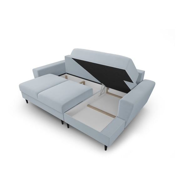 Gaiši zils samta salokāms stūra dīvāns ar uzglabāšanas vietu (ar labo stūri/ar zvilni) Kyoto – Cosmopolitan Design-image-3