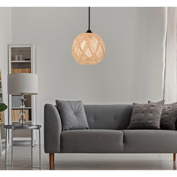Melna/dabīga toņa piekaramā lampa ar džutas abažūru ø 24 cm – Opviq lights-image-2