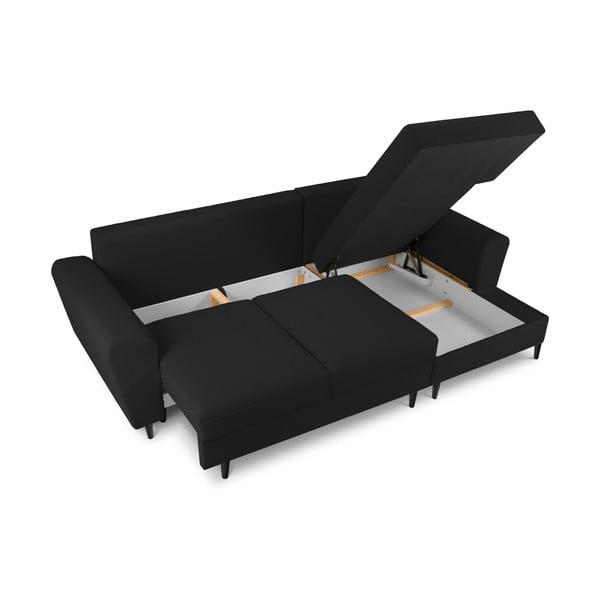 Melns salokāms stūra dīvāns ar uzglabāšanas vietu no buklē auduma (ar labo stūri/ar zvilni) Kyoto – Cosmopolitan Design-image-3