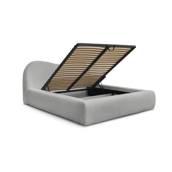 Gaiši pelēka polsterēta divvietīga gulta ar veļas kasti ar redelēm 180x200 cm Orlane – Bobochic Paris-image-3