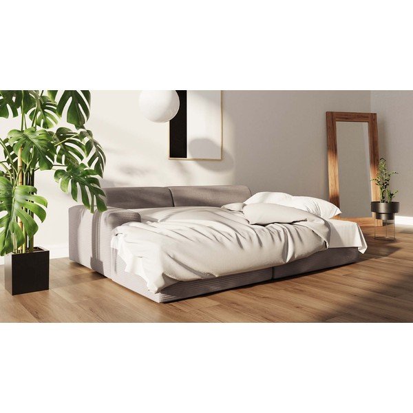 Bēšs velveta izvelkamais stūra dīvāns (kreisais stūris) Fluvio – MESONICA-image-1