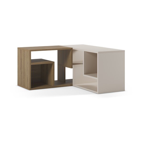 Balts/dabīga toņa stūra TV galdiņš ar ozolkoka imitāciju 145x45x35 cm Glina – Marckeric