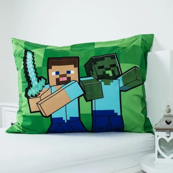 Zaļa vienguļamā mikrošķiedras bērnu gultas veļa 140x200 cm Minecraft Block Stack – Jerry Fabrics-image-3