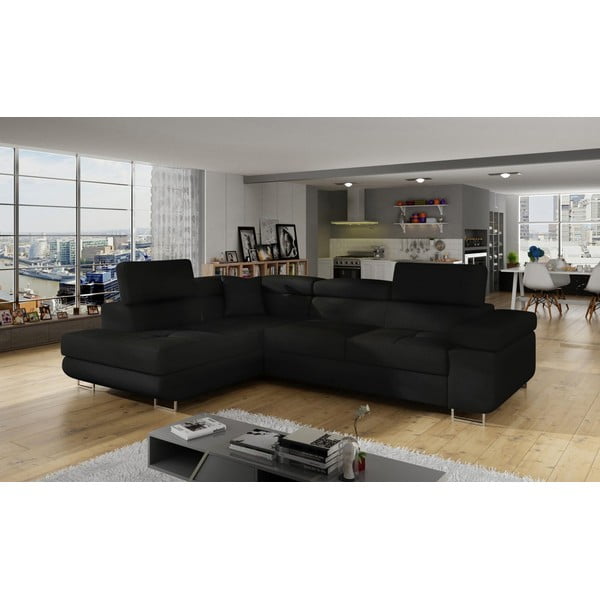 Melns salokāms/ar uzglabāšanas vietu stūra dīvāns (ar kreiso stūri/L veida) Anton – ELTAP-image-3