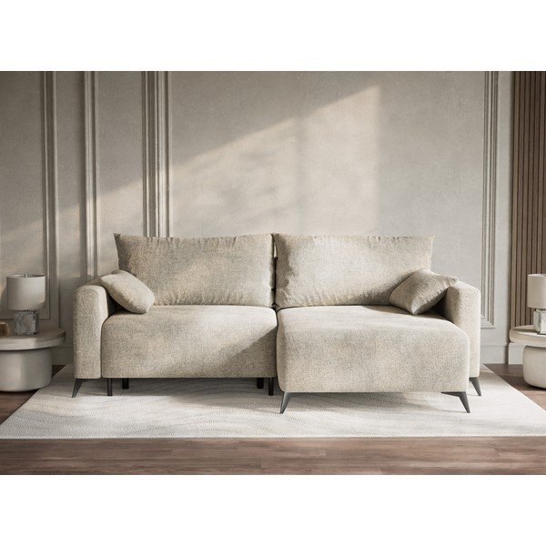 Bēšs salokāms stūra dīvāns no šenila auduma ar uzglabāšanas vietu (ar labo stūri/ar zvilni) Leon – Maison de Rêve-image-1