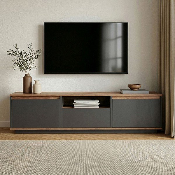 Antracīta pelēks TV galdiņš 160x42x30 cm Sentinel – Kalune Design-image-2