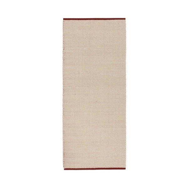 Sarkans/bēšs ar rokām darināts vilnas celiņa paklājs 80x170 cm Lenu – noo.ma