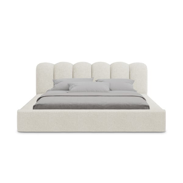 Krēmkrāsas polsterēta divvietīga gulta ar veļas kasti un redelēm 140x200 cm Mano – Makamii-image-3