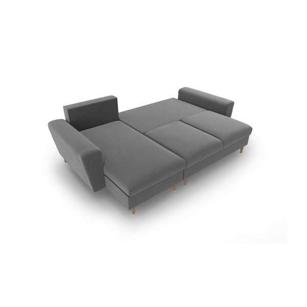 Gaiši pelēks samta salokāms stūra dīvāns ar uzglabāšanas vietu Kyoto – Cosmopolitan Design-image-2