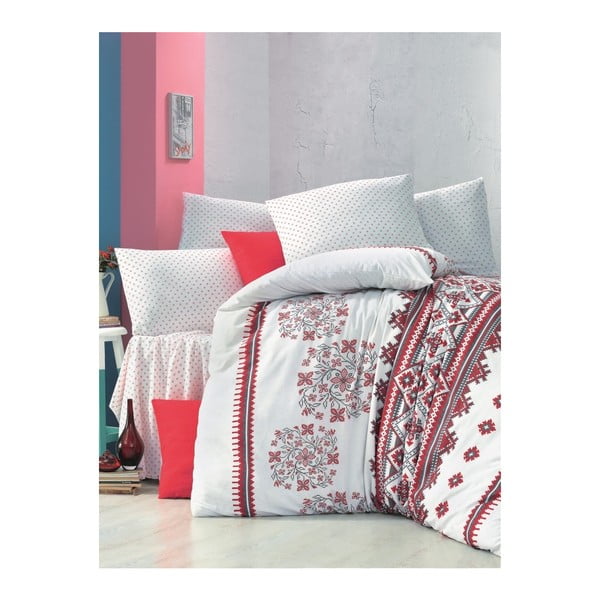 Sarkanbalta gultas veļa un palagi divguļamai gultai Mira, 200 x 220 cm