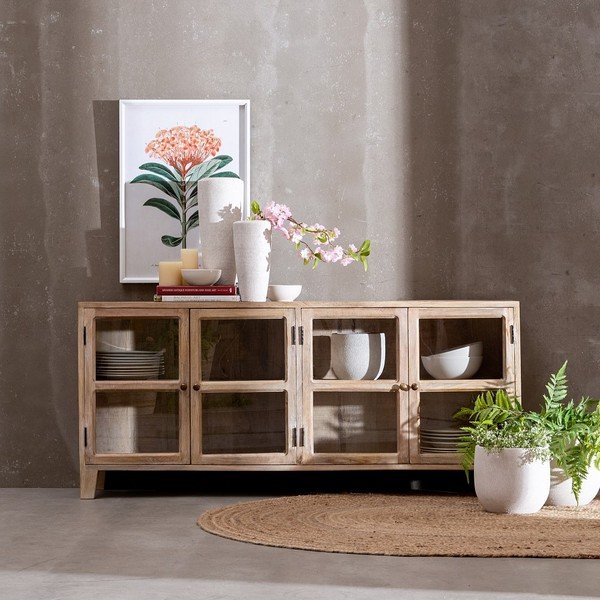 Dabīga toņa mango masīvkoka vitrīna 160x71 cm – Ixia-image-1