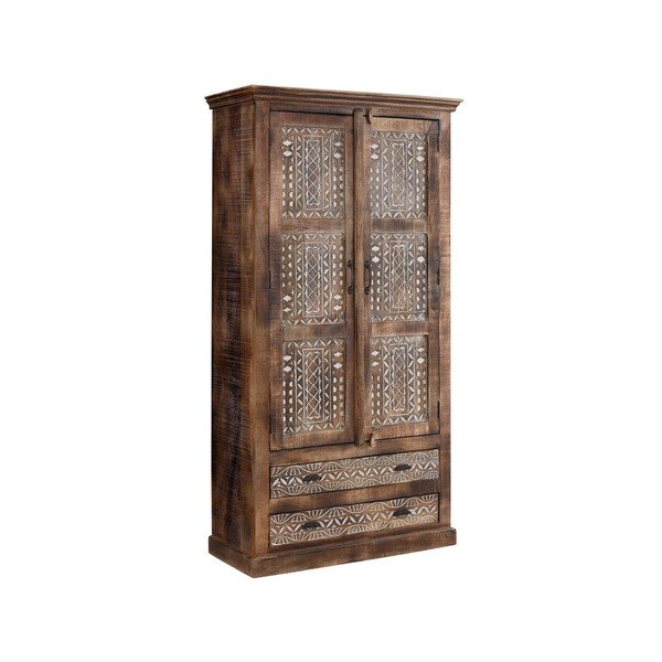 Brūns mango masīvkoka drēbju skapis 190x45 cm Maneesh – Støraa-image-1