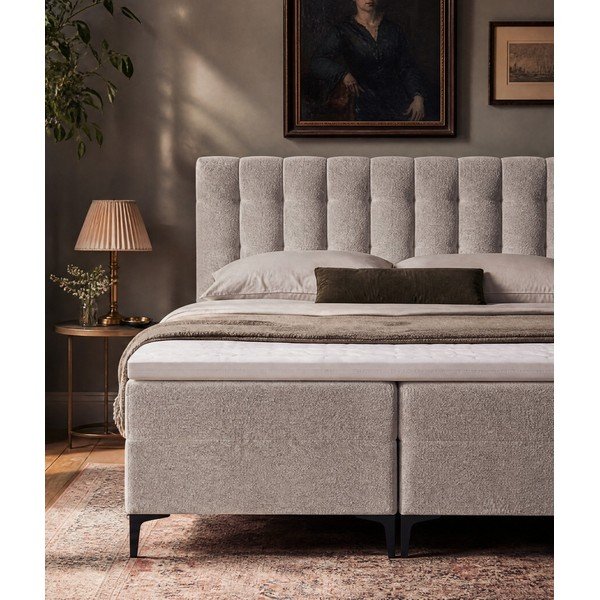Pelēkbrūna atsperu gulta ar veļas kasti 180x200 cm Puhala – Makamii-image-3