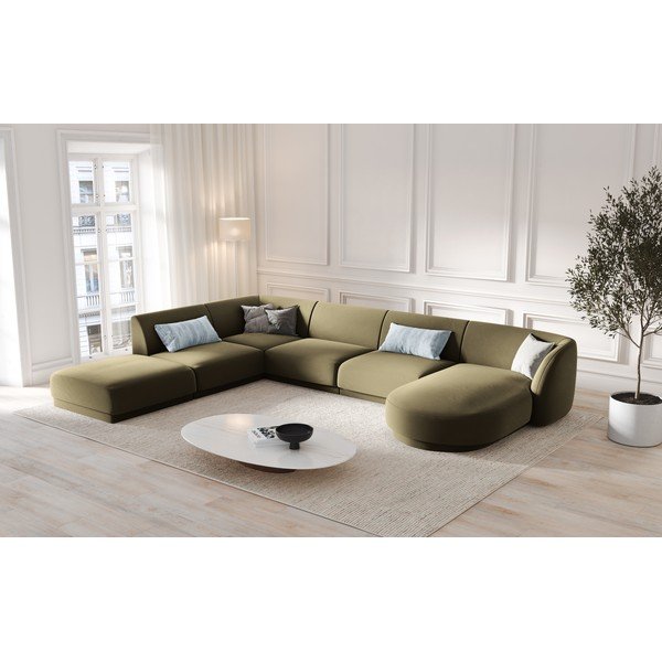 Zaļš samta stūra dīvāns (ar kreiso stūri/"U" veida) Miley  – Micadoni Home-image-1